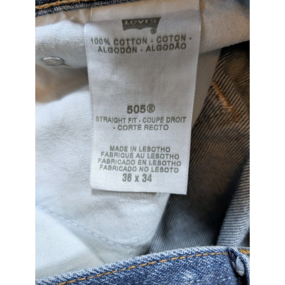 Levi's 505 Jeans Mens 36x34 Blue Straight Fit Regular Wash Denim Lesotho 3405 - Picture 5 of 12